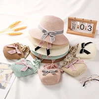 summer girls suncreen straw hat for baby foldable big bowknot beach hat beach bag outdoor accessories