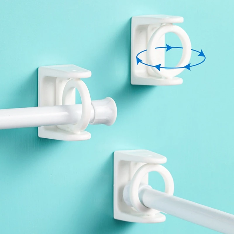 

2 Pcs Punch-free Adjustable Curtain Rod Holder Clamp Hooks Self Adhesive Clothes Bracket 360 Rotation Triangle Hooks
