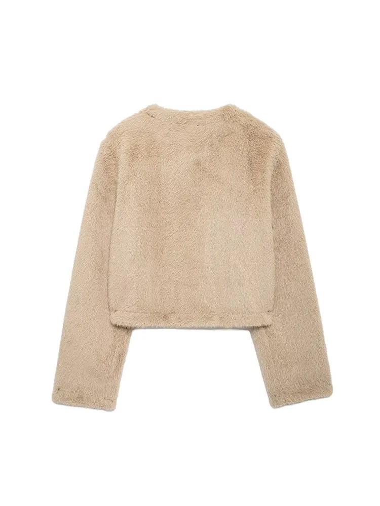 Куртка женская зимняя короткая с искусственным мехом и длинным рукавом