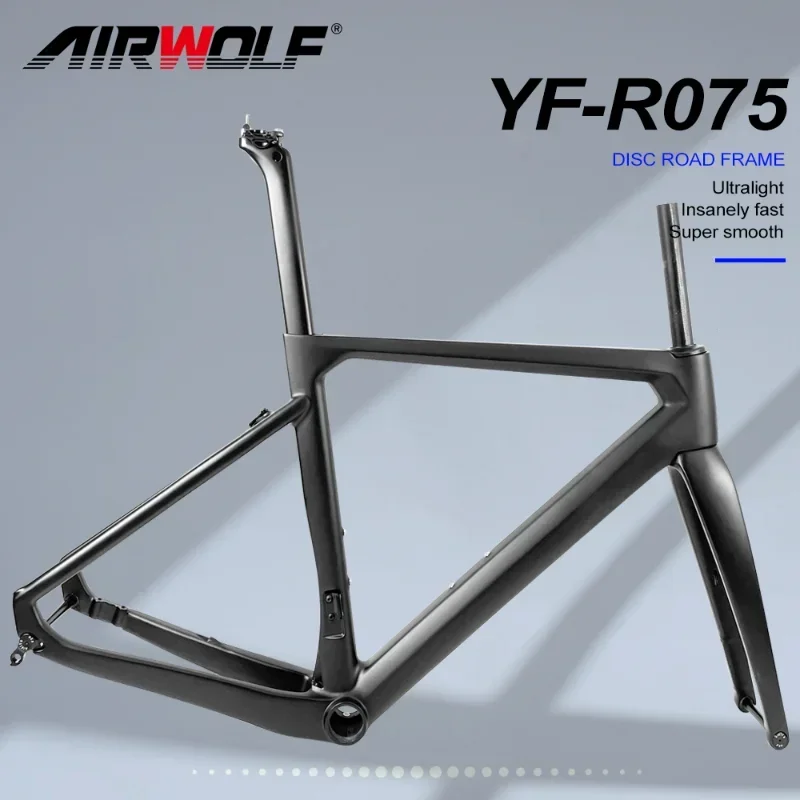 

Airwolf T1100 Road Bicycle Frame BB386 Road Disc Brake Carbon Fibre Frame, 700x30c with Carbon Fork 2 Year Warranty
