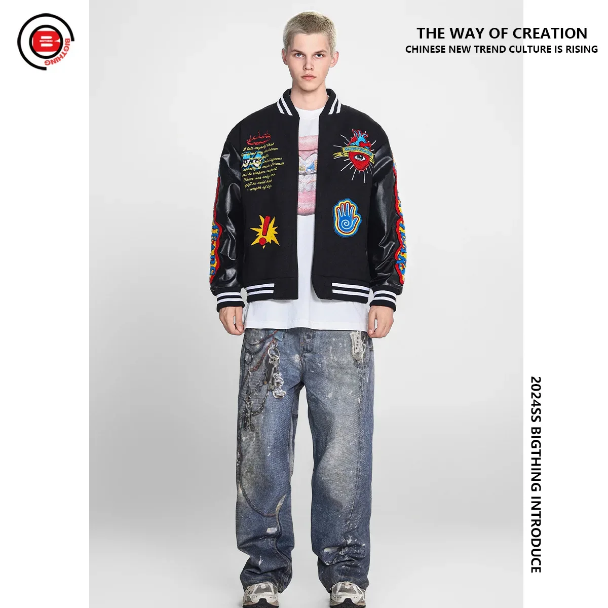 Летная куртка с вышивкой BIGTHING Saint Michael Tears винтажная бейсбольная форма