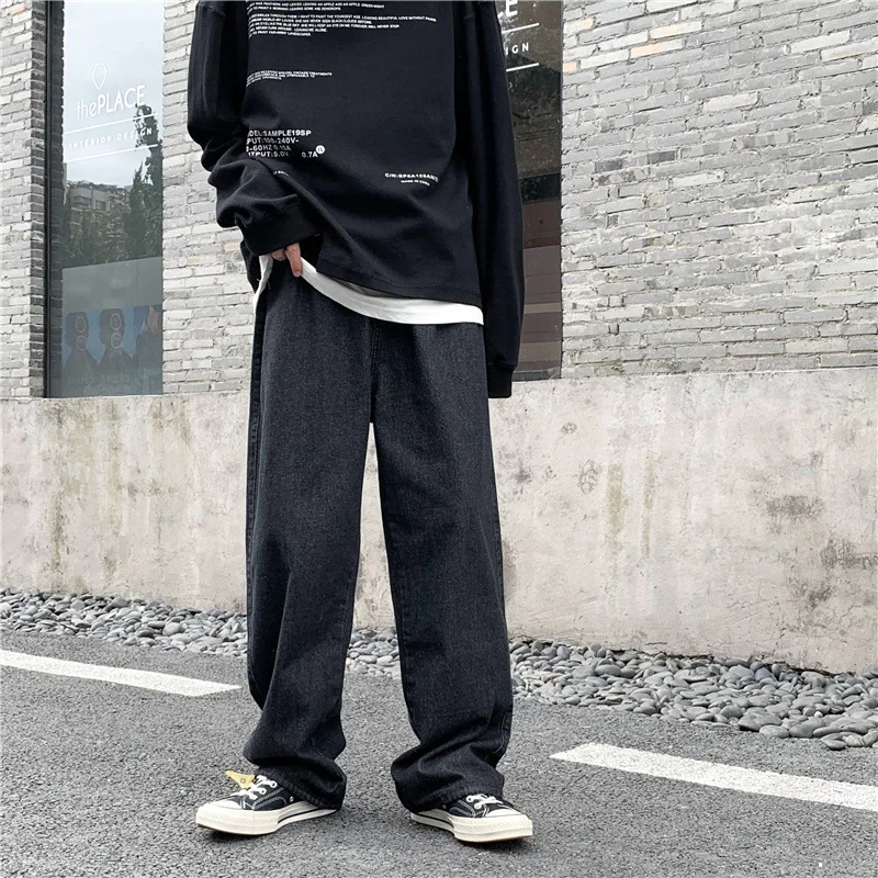 Retro Autumn Trend Wide Leg Drawstring Jeans Men's Straight Leg Loose Student Joker Bow Feet Torre Pants