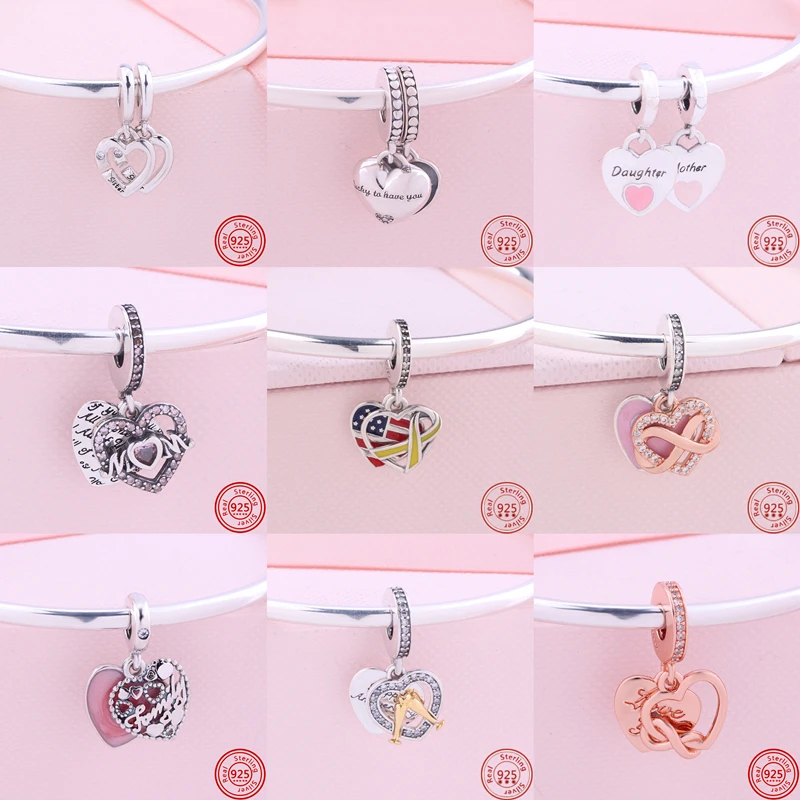 Бусина-Шарм мама из серебра 925 пробы с паве в форме сердца и флага | Украшения