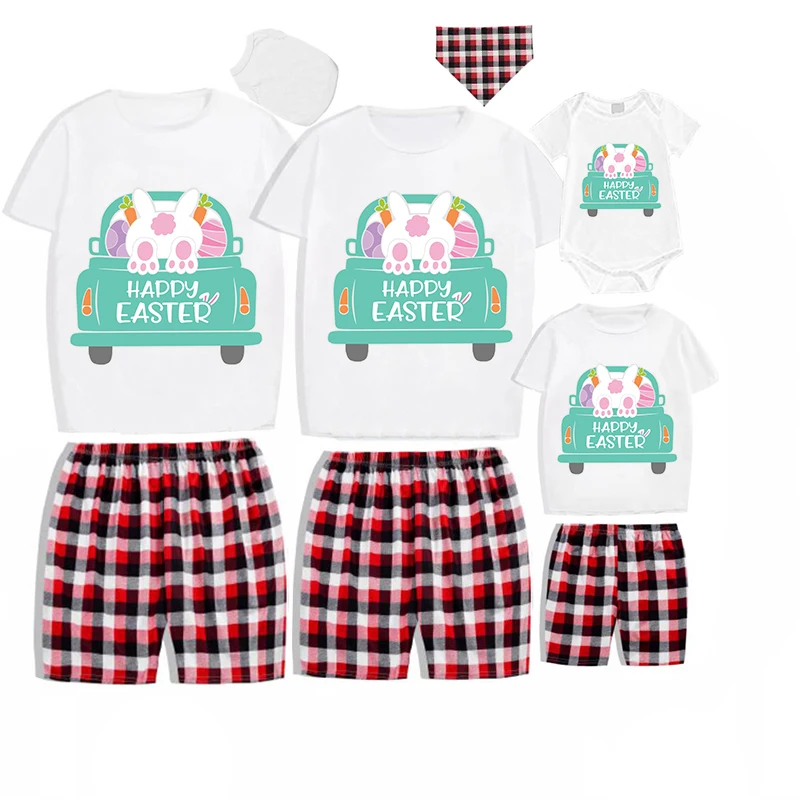 Easter Family Matching Pajamas Exclusive Design Happy Easter Bunny Car White Pajamas Set