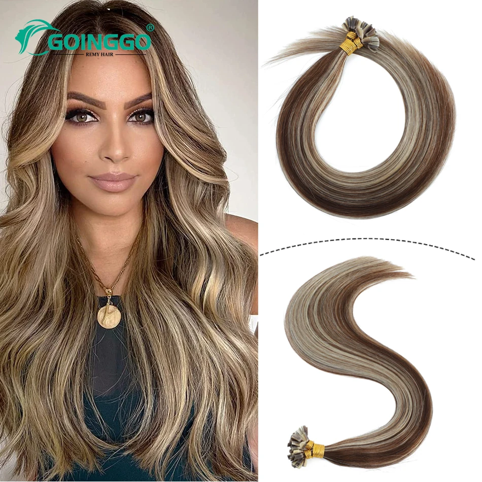 

Goinggo Pre Bonded Straight V Tip Hair Extensions 22Inch 1g/Pc Straight Machine Made Brazilian Remy Human Fusion Hair Extensions