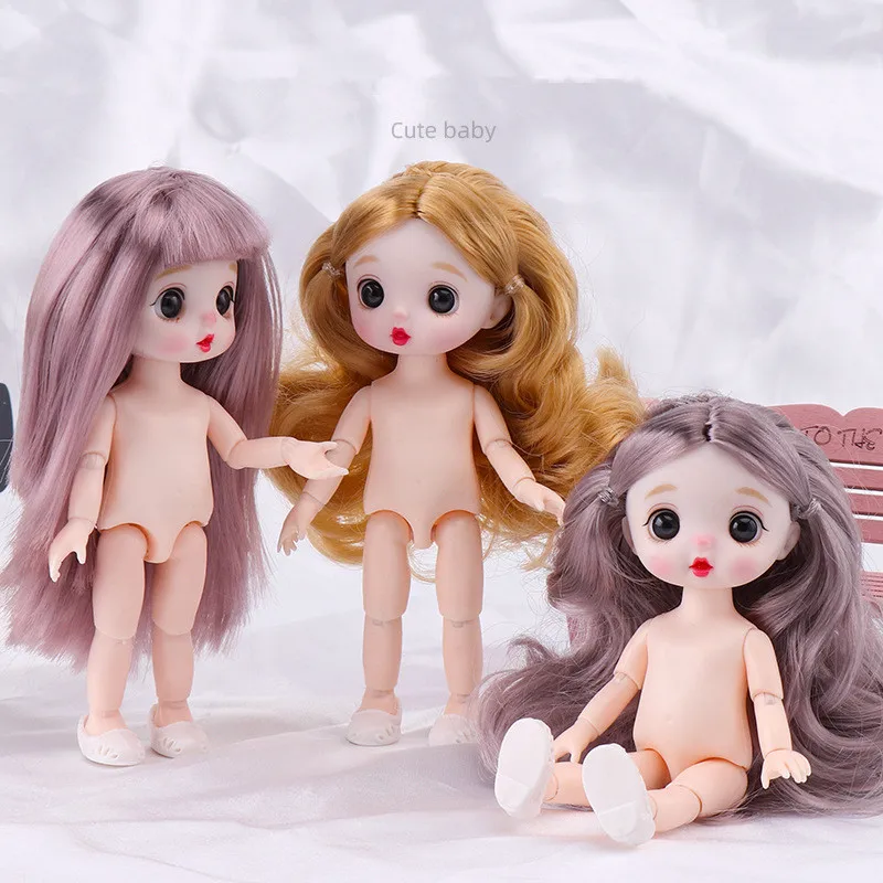 

16cm Doll Body Nude Doll Make-up Change 8 Minutes 13 Joints Can Move3D Big Eyes BJD Princess Doll Girl DIY Toy Dress Up Gift