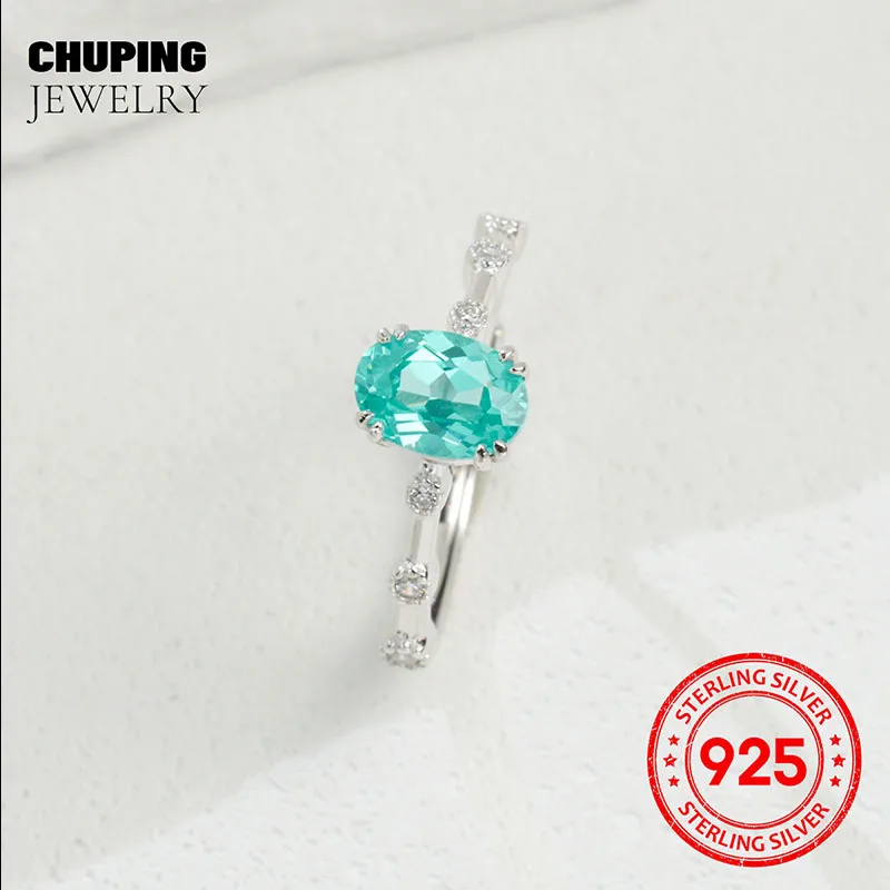 Chu Ping Fine Jewelry Lab Grown Emerald & Paraiba Овальная огранка 5*7 мм Серебряное кольцо S925 Изысканное для женщин Манефест Персональный вкус (art.: 3920d486cc0eb) - 3920d486cc0eb