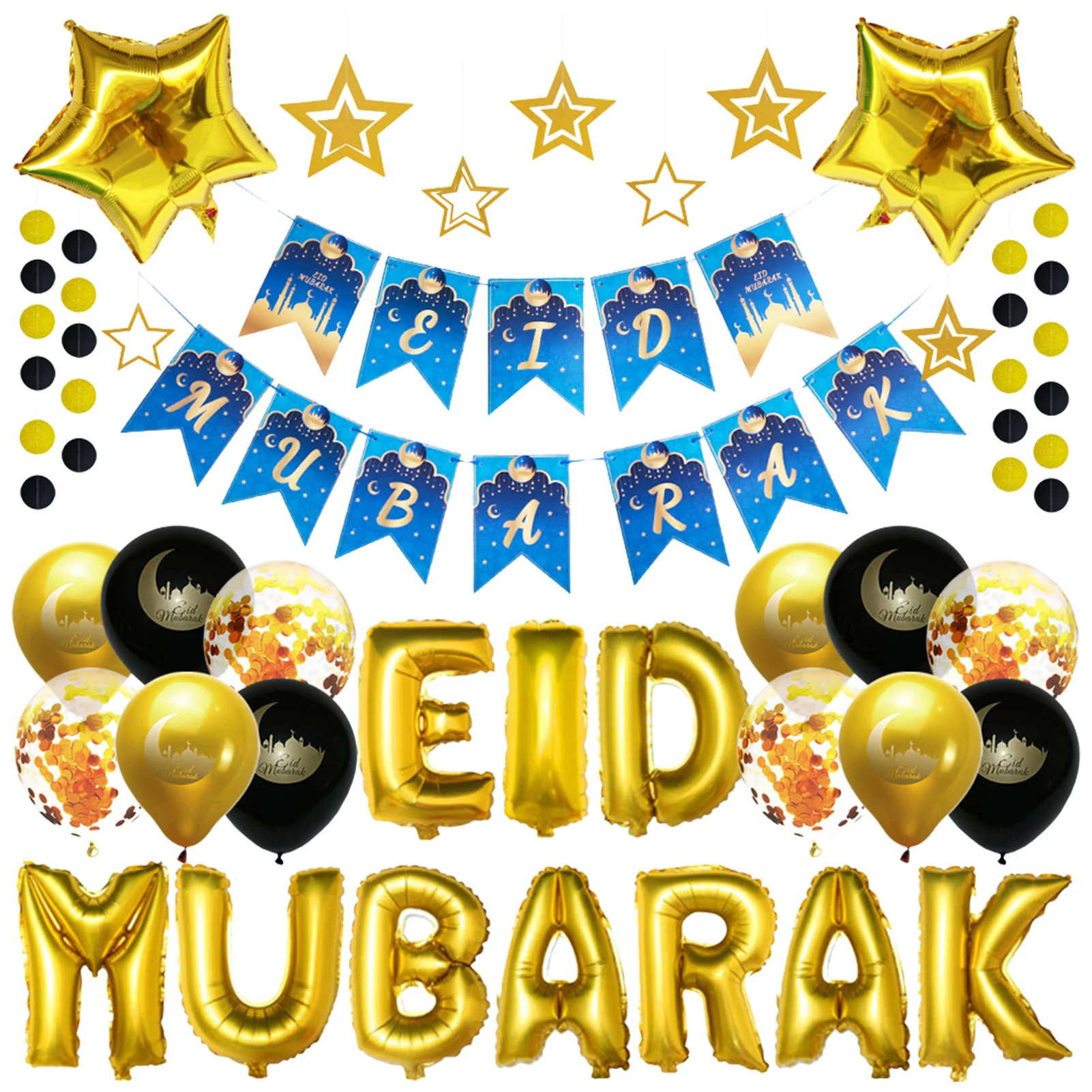

2022 набор воздушных шаров Eid Mubarak, украшения, латексные шары, праздничный Декор Рамадан Mubarak, баннер в виде звезды и Луны, золотые украшения Eid