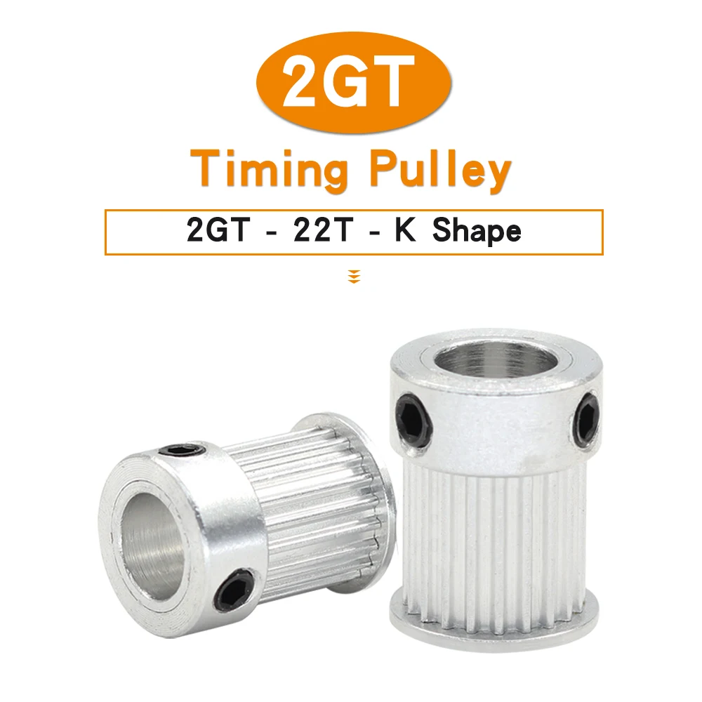 

2GT-22T Belt Pulley Bore 4/5/6/6.35/8mm Alloy Wheels K Shape Big Head Teeth Pitch 2mm Timing Belt Width 6/10mm For 3D Printers