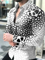 mens shirts spring autumn fashion geometric pattern 3d printing casual button down lapel long sleeve shirt tops