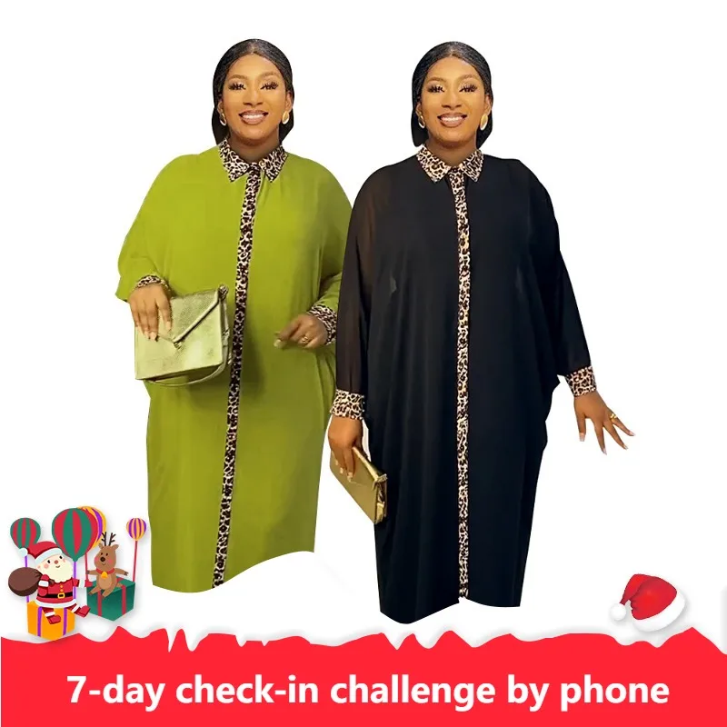 

African Dress for Woman 2023 Autumn African Green Black Polyester Long Sleeve Plus Size Long Dress Maxi Dress African Clothes