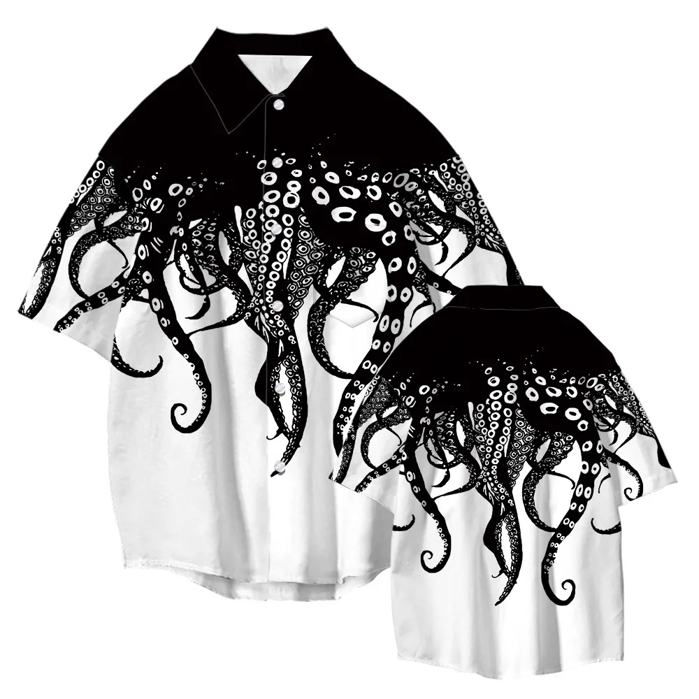Octopus Tentacle Print Shirts Men Women Hawaiian Beach Oversized Summer Short Sleeve Streetwear Casual Vacation Party Clothing