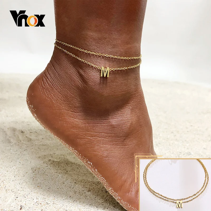 

Vnox Women A-Z Initial Ankle Bracelet, with Double Foot Chain,Beach Holiday Friendship Anklets, Length Adjustable