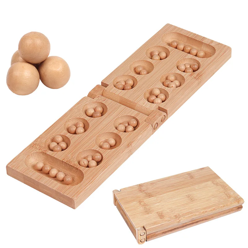 Juego de mesa plegable de bambú Mancala, rompecabezas de lógica tradicional, juguetes para dos jugadores
