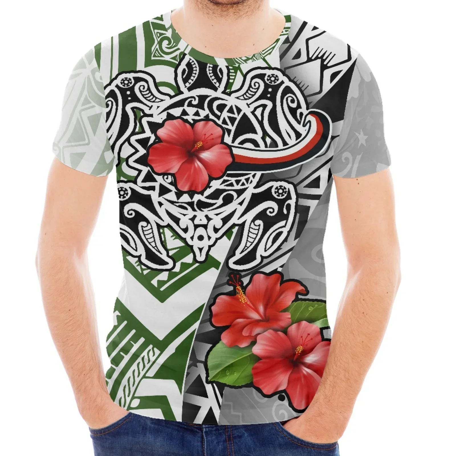 Мужская футболка с коротким рукавом и круглым вырезом принтом