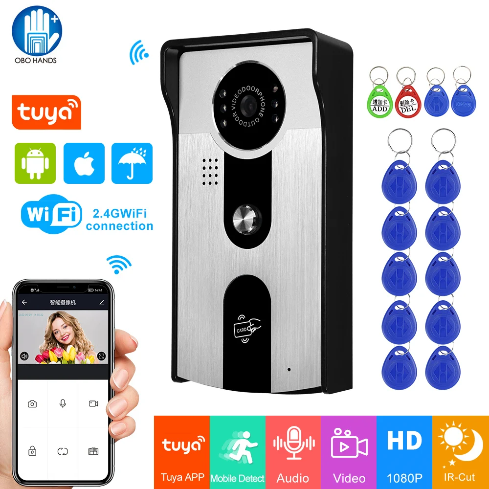 Wireless WIFI Tuya Video Doorbell 1080P HD Camera Smart Outdoor Call Panel IR Night Vision RFID Card Unlock Waterproof for Villa