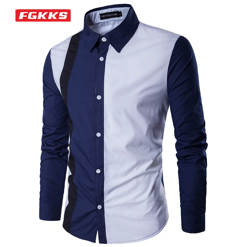 

FGKKS 2022 Men's Shirts New Splicing Slim Fashion Men's Bloues High Quality Design Trend Shirts for Male