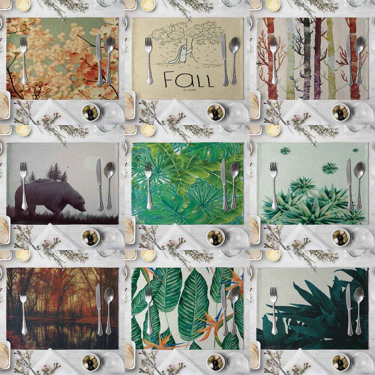 

ZHENHE искусство листья и деревья шаблон подстилка хлопчатобумажная льняная ткань настольные коврики семейная столовая посуда