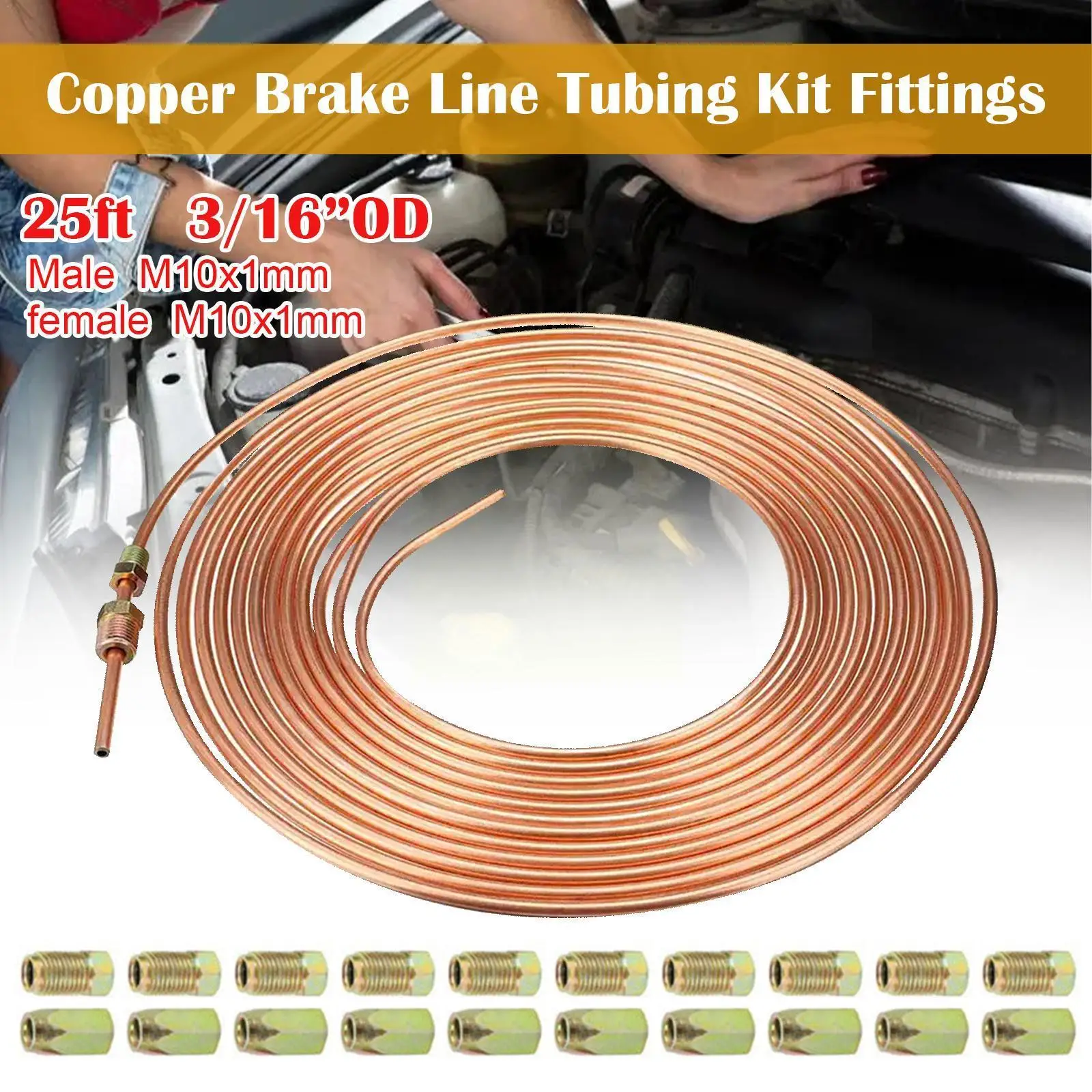

25ft 7.62m Car Roll Tube Coil Of 3/16" OD Copper Nickel Piping Anti-rust Hose Nuts Line With Tubing Brake Pipe Tube Tube 16 C5U2