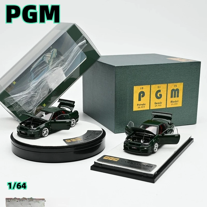 Фото Миниатюрная модель автомобиля PGM 1:64 GTR R34 Z Tune, темно-зеленая, коллекционная, для взрослых, предмет декора, подарок для мальчика №1