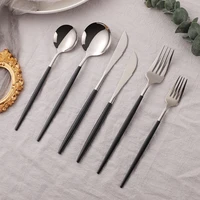 black silver cutlery set kitchen silverware mirror dinnerware set stainless steel tableware set knife fork spoon dinner flatware