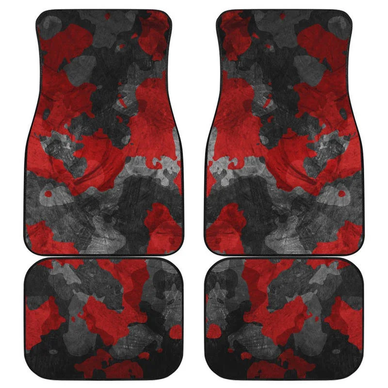 

Black And Red Camouflage Print Front and Back Car Floor Mats Heavy Carpet Front and Rear Full Set 4PCs Pack