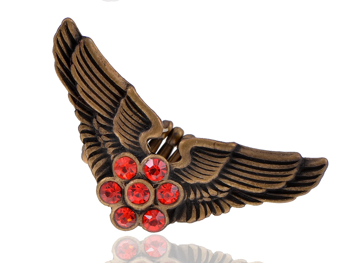 

Vintage Inspired Polish Ruby Flower Center Pilot Aviator Angel Bird Wings Stretch Ring