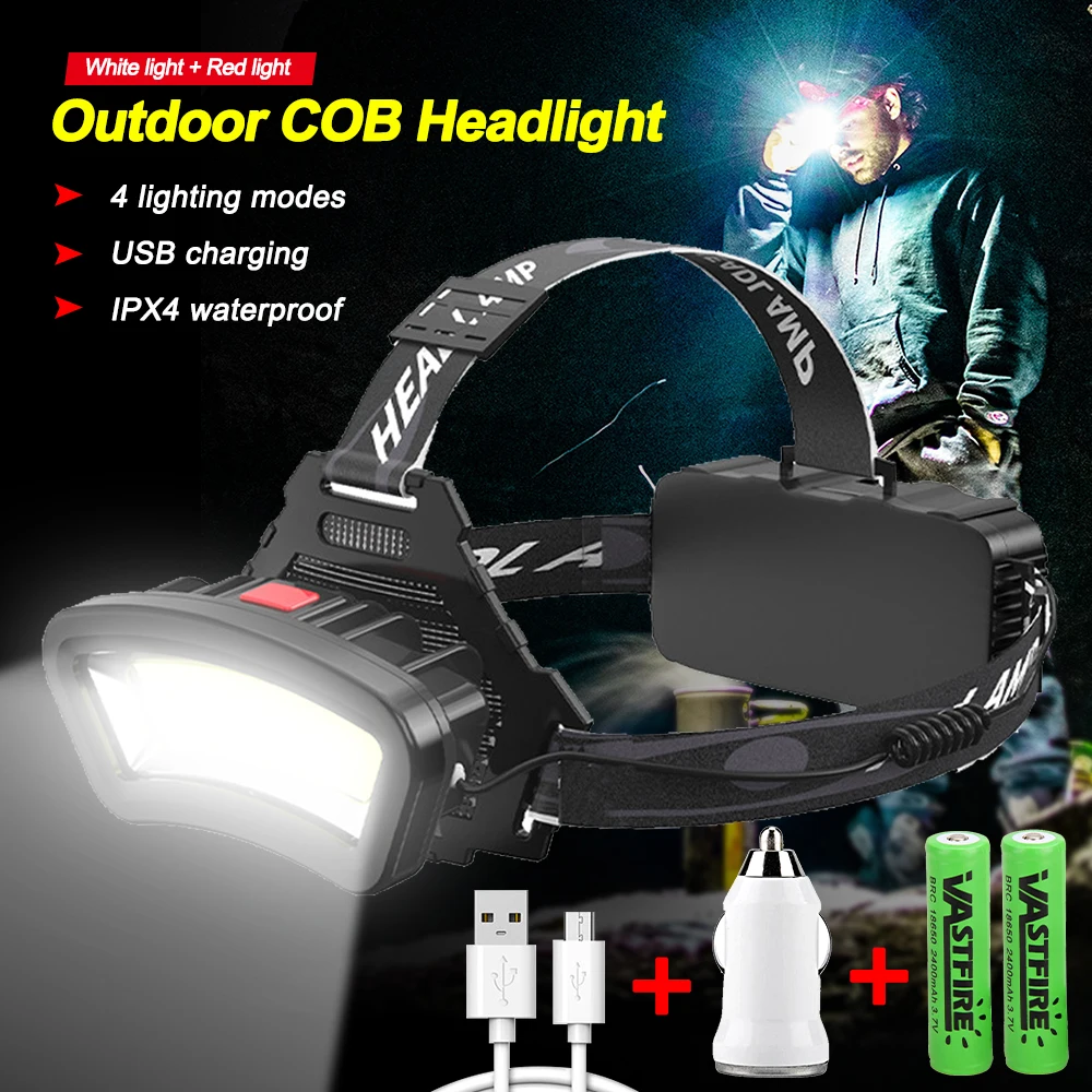 

Xaeiow COB LED Headlamp With Built-in 18650Battery Headlight 4 Lighting Modes USB Charging Power Display Adjustable Work Light