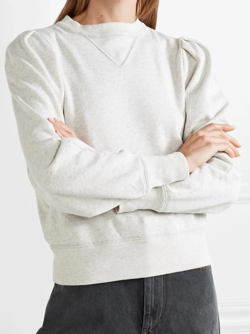 

Однотонный Повседневный тонкий свитшот, пуловеры, Женский весенне-осенний Белый свитшот с пышными рукавами, свободные простые топы с кругл...