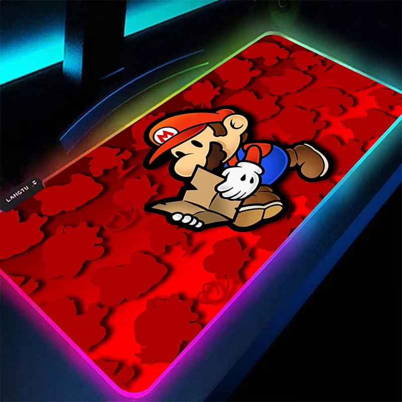 Фото Коврик для мыши RGB M-Mario 90x40 см с подсветкой, игровые аксессуары, компьютерный скоростной мини-клавиатурный коврик для геймеров, светодиодный настольный коврик с обработанными краями №1