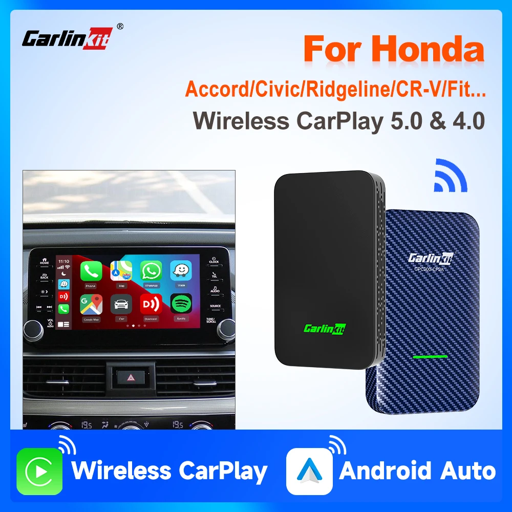 

Wireless CarPlay Adapter CarlinKit 5.0&4.0 Wireless Android Auto BT Auto-connect For Honda Civic CR-V HR-V Accord Passport Pilot