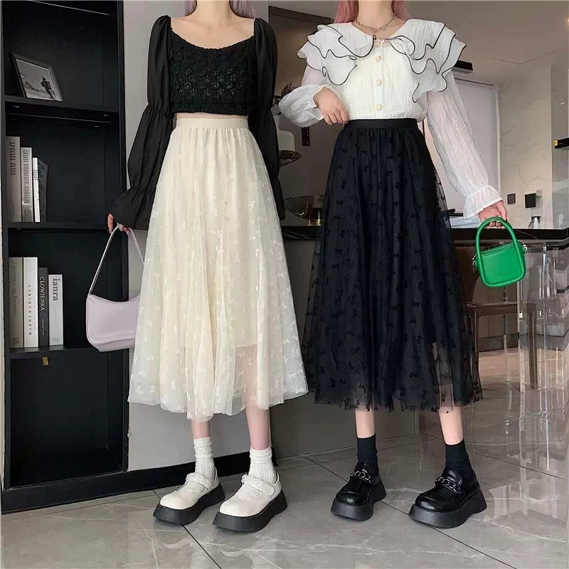 

Элегантные сетчатые трапециевидные юбки длиной до колена для женщин одежда весна-осень 2023 Новинка кружевные Облегающие юбки с высокой талией bd777