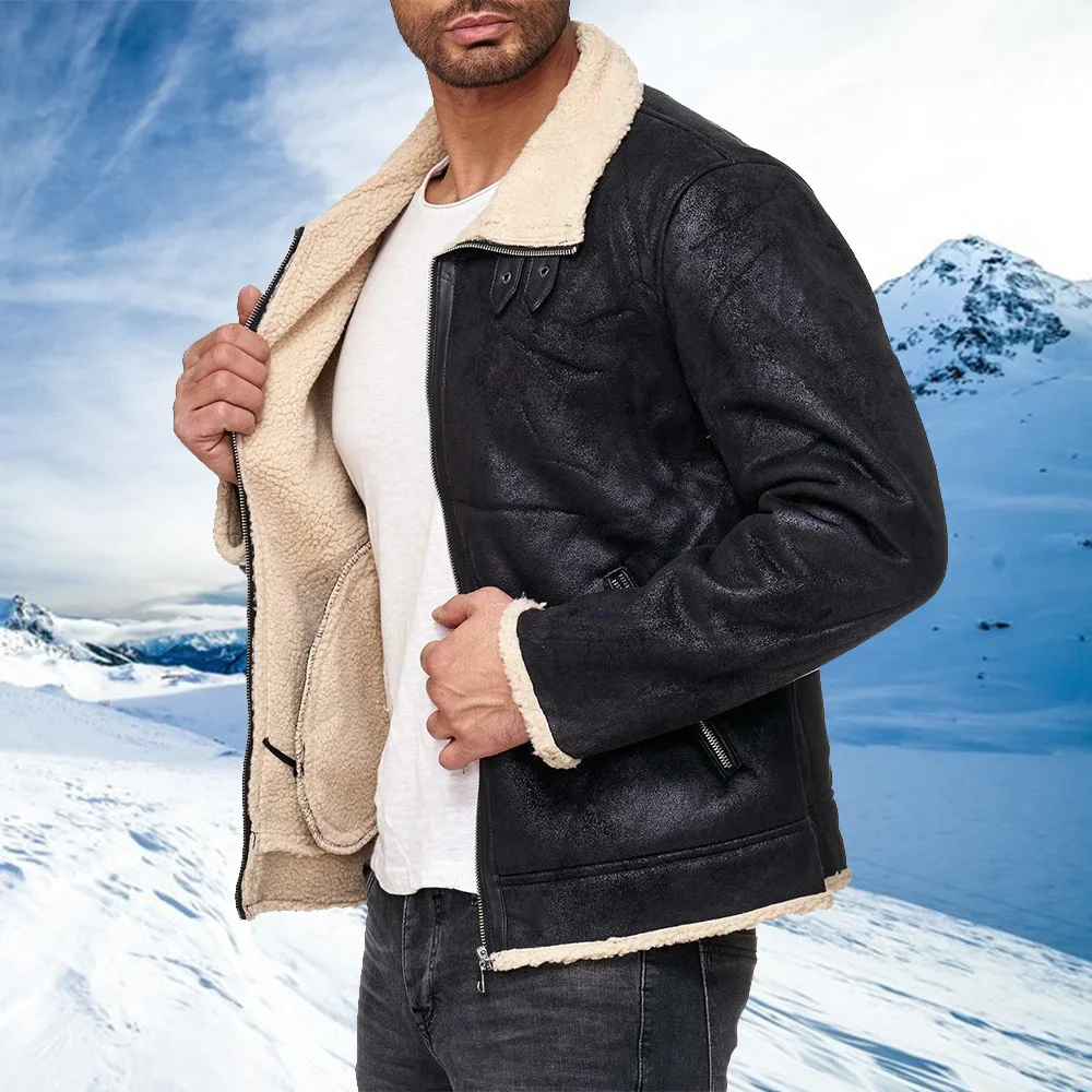 

Зимние куртки и пальто, Мужская теплая байкерская куртка с лацканами, кожаная куртка, повседневная кожаная куртка с подкладкой