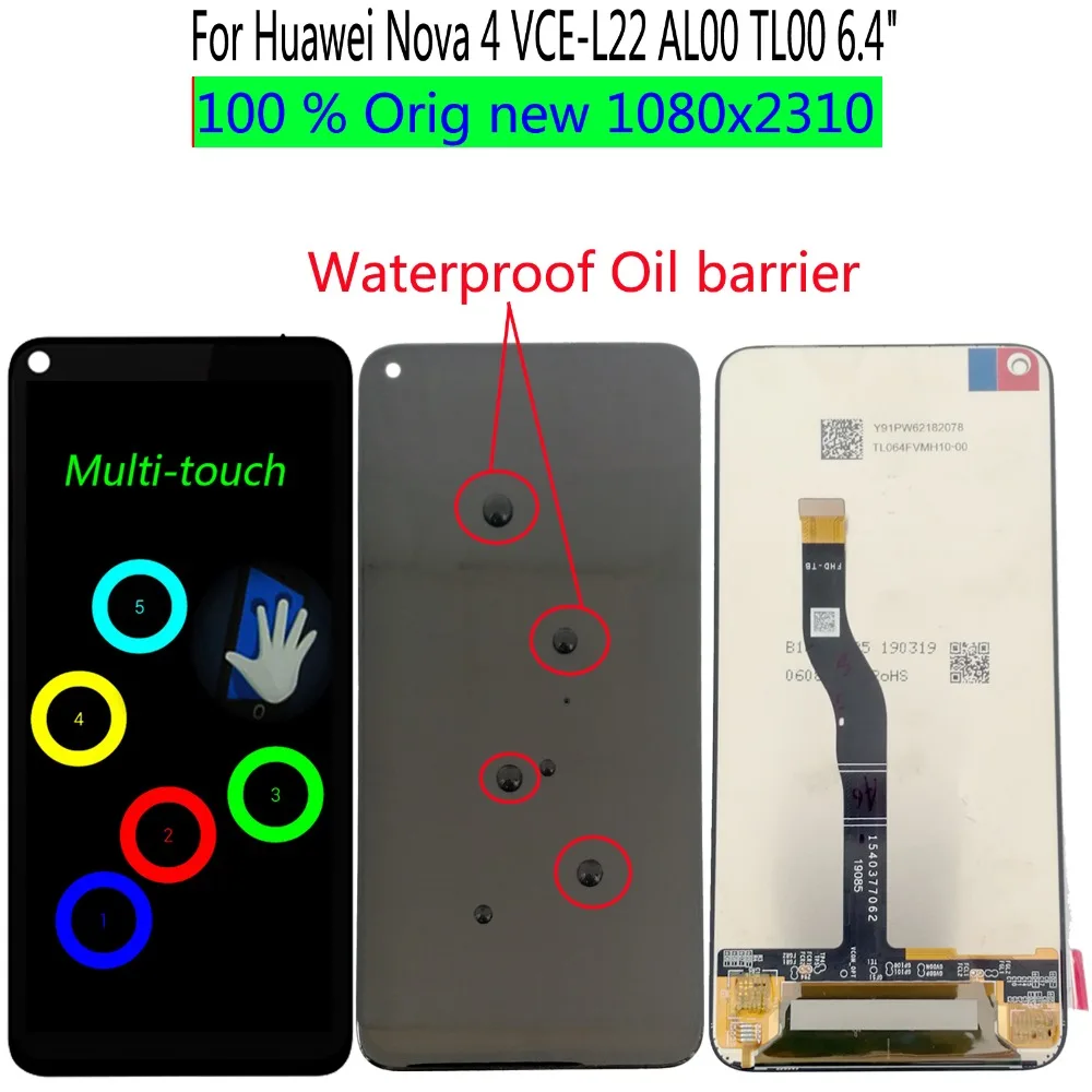 

Shyueda 100% Orig New A+ For Huawei Nova 4 VCE-L22 AL00 TL00 6.4" LCD Display Touch Screen Digitizer