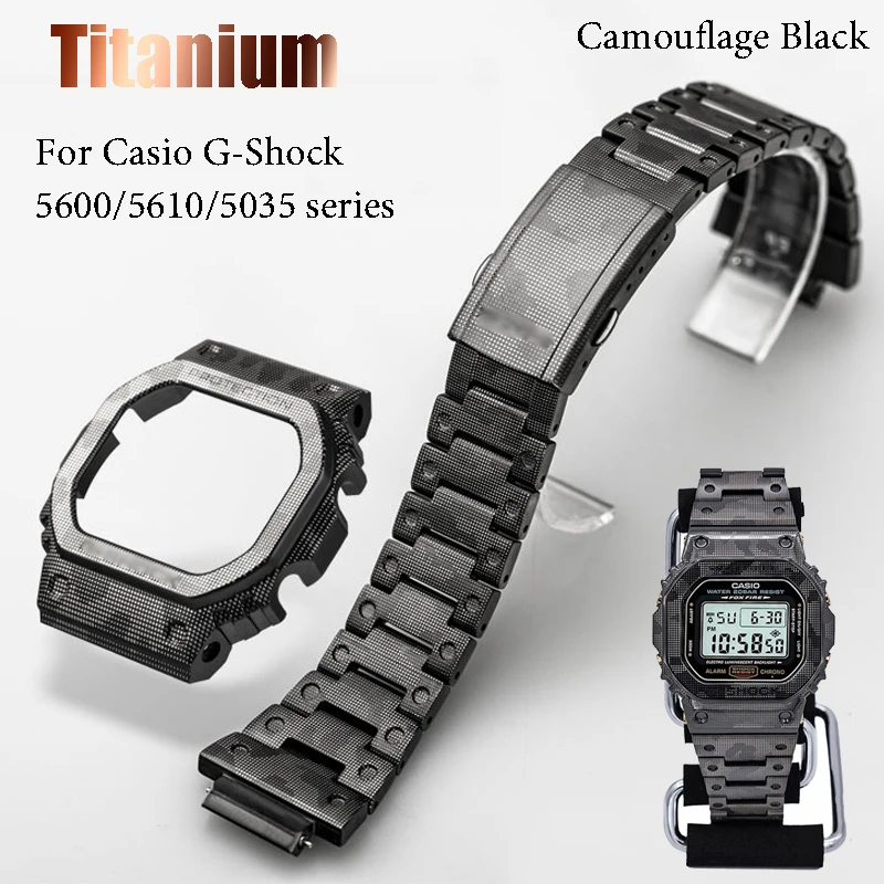 

Titanium Bezel Watch Band for Casio G-shock DW5600 GW5600 DW5000/5035 Light Case Strap for GW-M5610/5600 Mod Camouflage Black