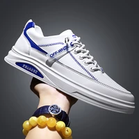 men light breathable designer white sneakers comfortable non slip man walking board casual elastic band leather shoes