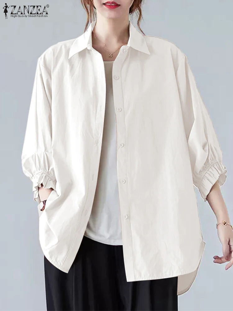 

Рубашка ZANZEA Женская с воротником с лацканами, элегантная однотонная сорочка с длинным рукавом, Офисная Рабочая одежда, весна 2023