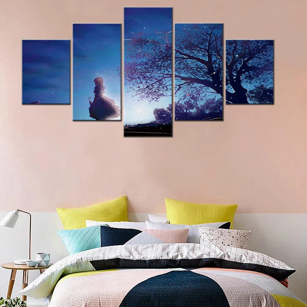 

5 Piece Wall Art Painting Home Living Room Decor For Bedroom Poster Japan Anime Cartoon Girl Night Canvas Print Artwork Posters