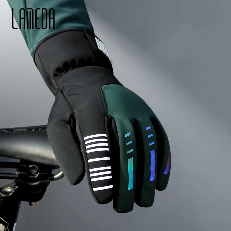 

Зимние теплые флисовые велосипедные перчатки LAMEDA для горного велосипеда, ветрозащитные Светоотражающие перчатки с пальцами для мужчин и женщин для сенсорных экранов