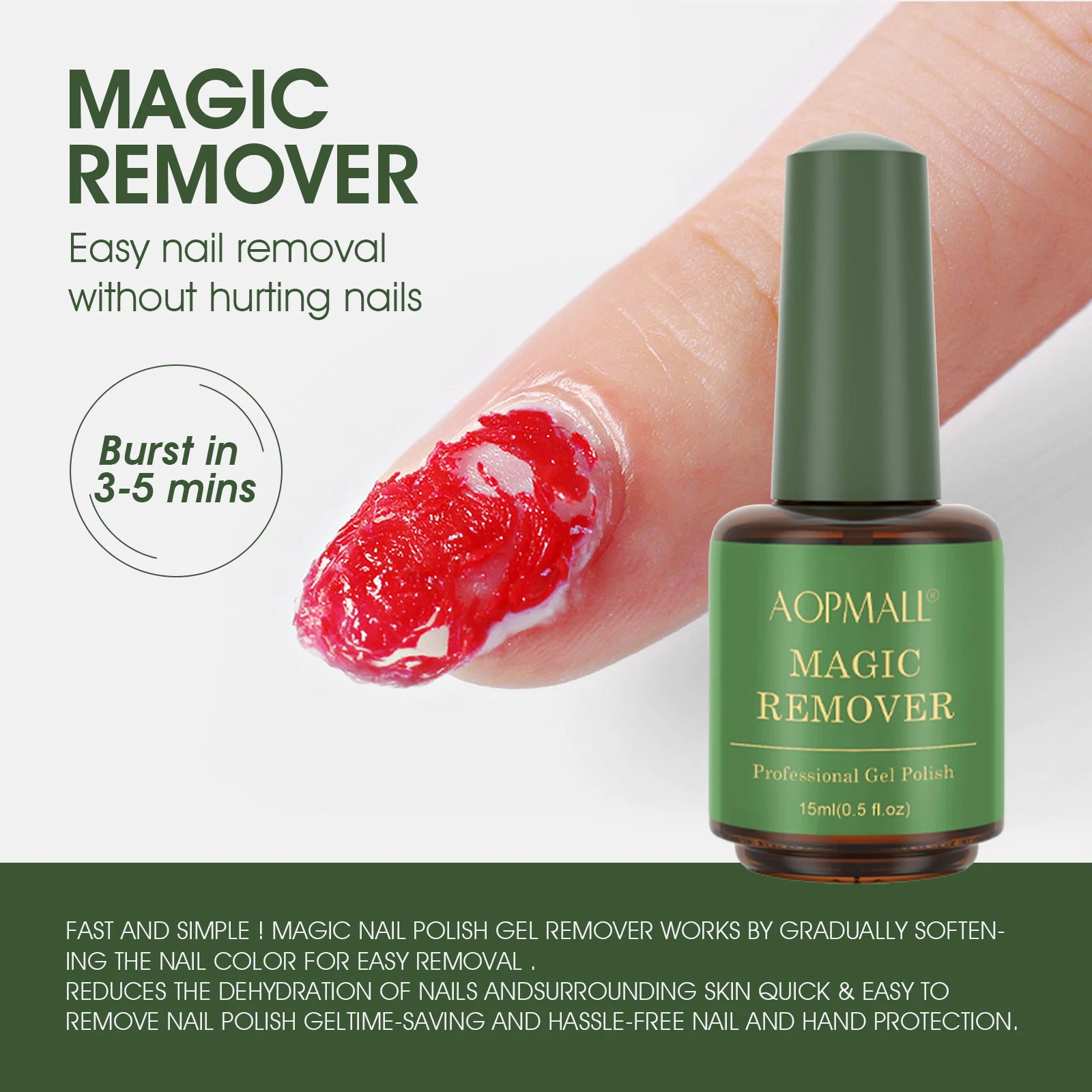 

AOPMALL Gel Nail Polish Remover For Nails In 1-5 Minutes Quick & Easy Gel Polish Remover No Need For Foil Soaking Or Wrapping