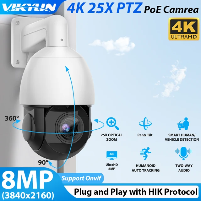 IP-Камера Видеонаблюдения Vikylin PTZ, 25х Зум, 8 Мп, 4K, Для.