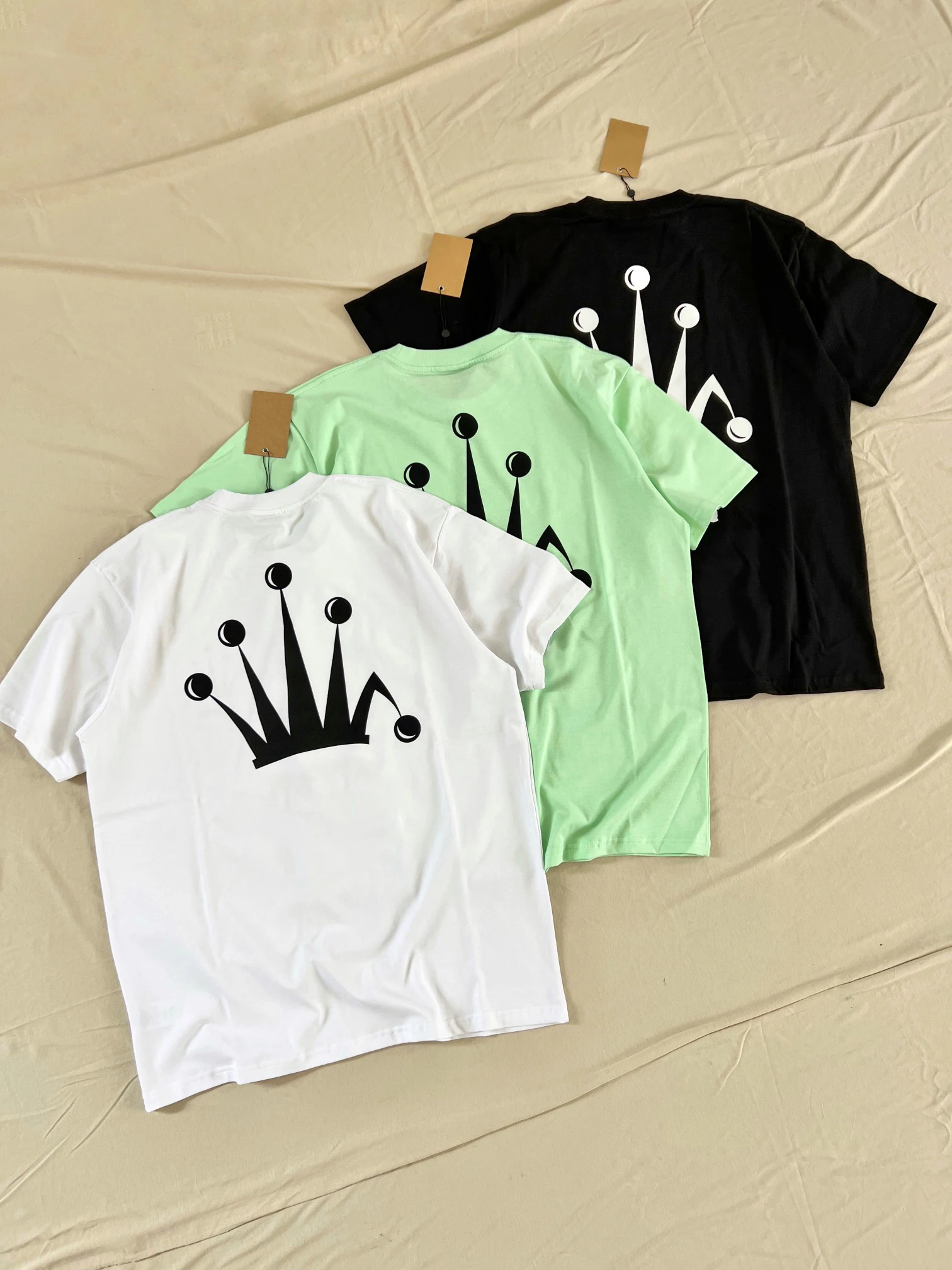 

St Summer Men's New High Quality Vintage Letter Crown Print Women's High Street Short Sleeve T-shirt