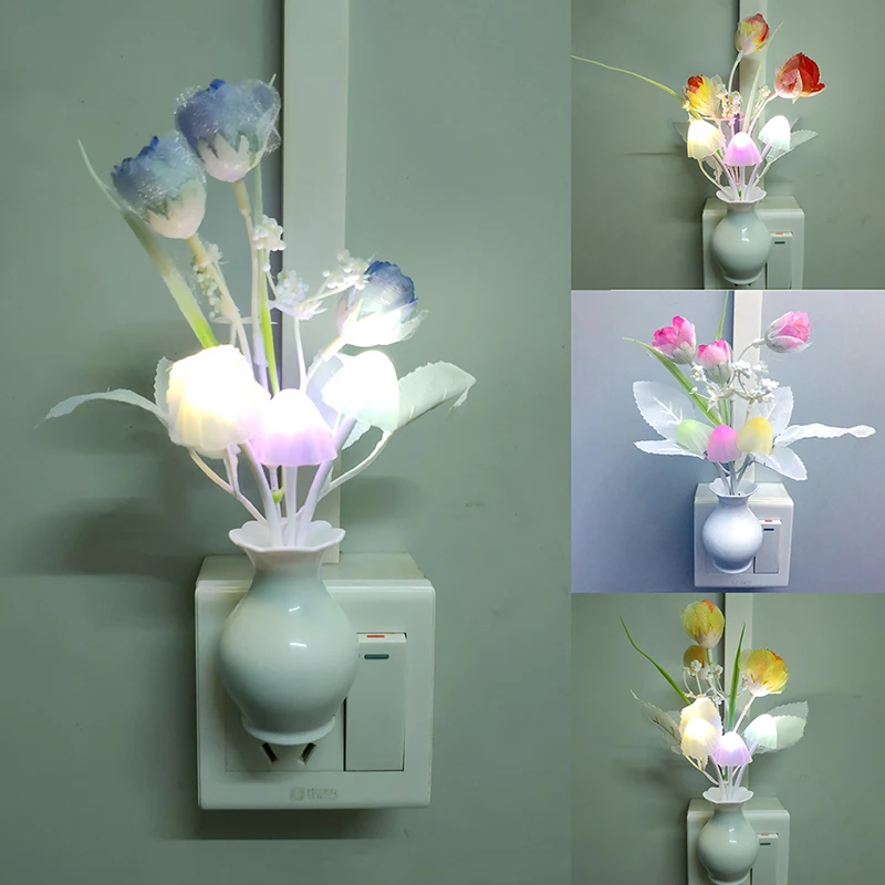 

Night Light US Plug Mushroom Fungus Tulipa Lamp LED Mushroom Lamp Wall Lamp Bedroom Home Decor