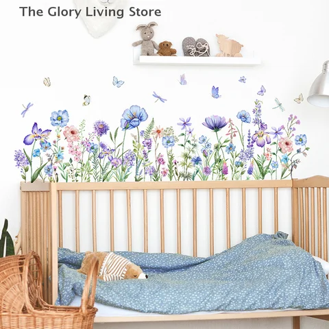 Настенные наклейки ПВХ, цветы, бабочки