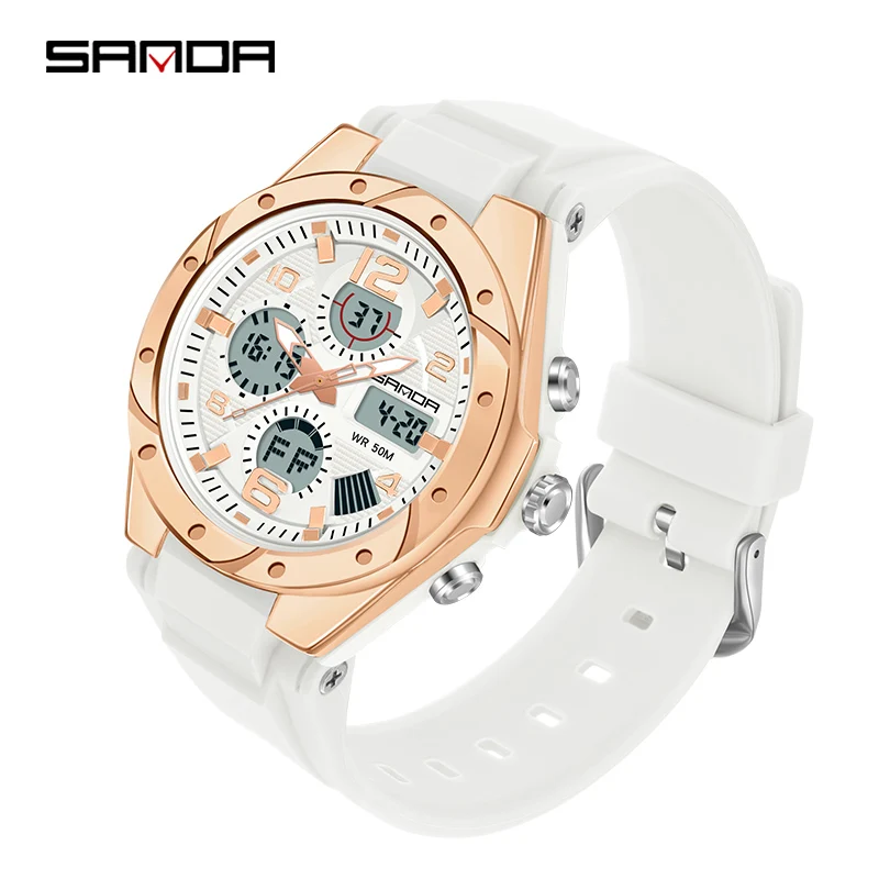 

SANDA Sports Women Watches Fashion Casual Waterproof LED Digital Watch Female Wristwatches For Women Clock Relogio Feminino 6062