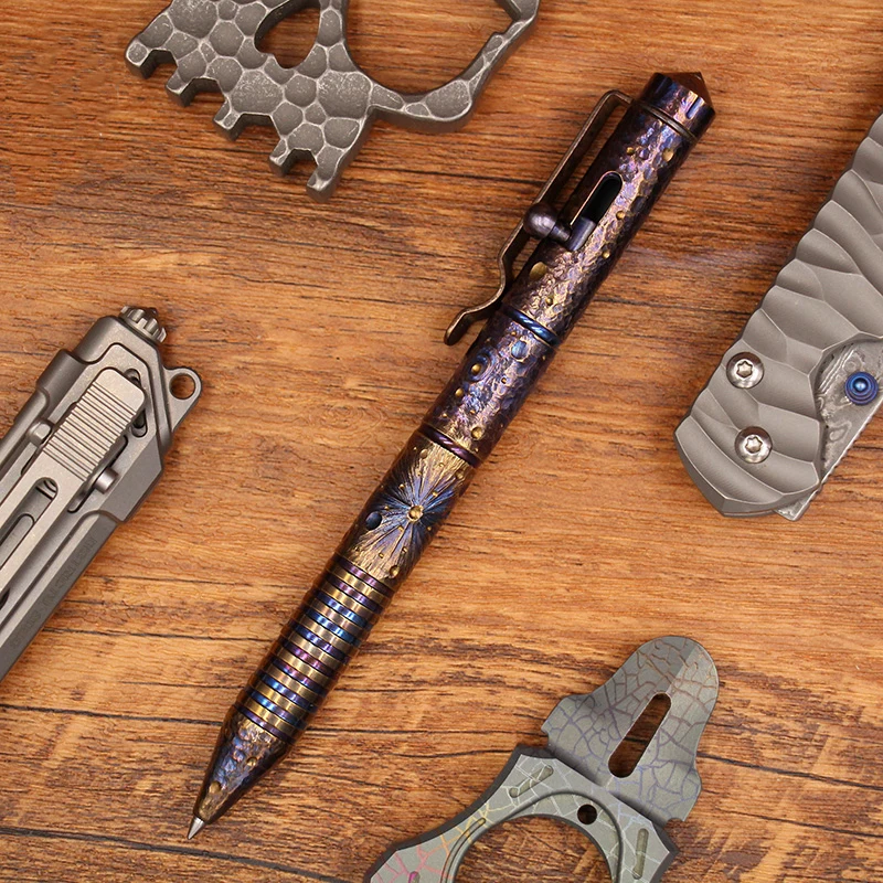 Handmade Starry Sky Limited Edition Titanium Alloy Tactical Pen EDC Tungsten Pen Pressing Metal Signature Pen