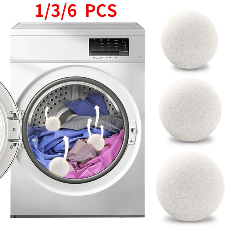

6Pcs Reusable Wool Dryer Balls Softener Laundry Home Washing 4/5/6cm Fleece Dry Kit Ball Useful Washing Machine Accessories New