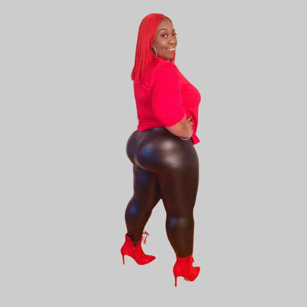 Plus Size Two Piece Sets Summer Short Sleeve Shirt and PU Leather Pants Wholesale Sexy Outfits Female Fashion Print Clothing