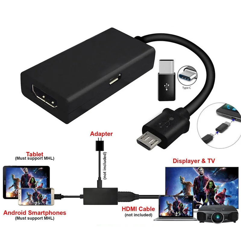 Адаптер Type C и Micro USB в HDMI-совместимый с ноутбуком телефоном портом MHL Цифровой