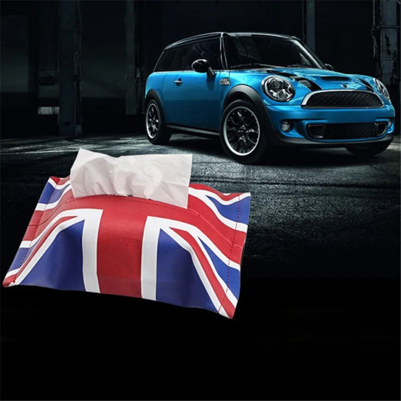 

PU Car Tissue Holder England Flag Leather Red Black Soft Tissue Box Dashboard Napkin Box Storage